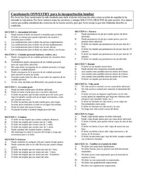 Cómo se miden los resultados de una cirugía de columna. 3 test de discapacidad de owestry para medir dolor de espalda